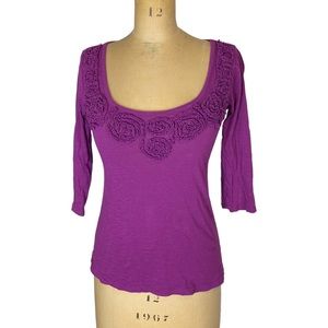 3/$30 Ann Taylor LOFT Purple Gathered Detail 3/4 Sleeve Top Size XS